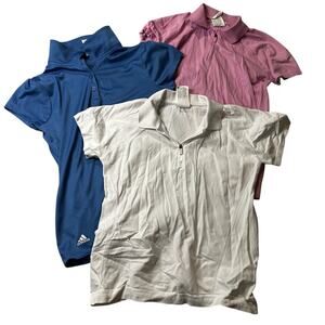 ATHLETA Adidas short sleeve Polo Shirt Trio - Blue, Pink, White Size medium 8/10